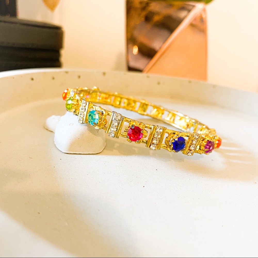 ✨Gold Bangle with Multi-color Gems✨